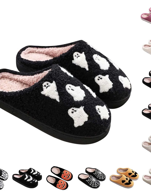 Load image into Gallery viewer, Halloween Christmas Velvet Lined Warm Slippers Holiday House Shoes Home Slipper for Women Fuzzy Outdoor Indoor Bedroom Slippers
