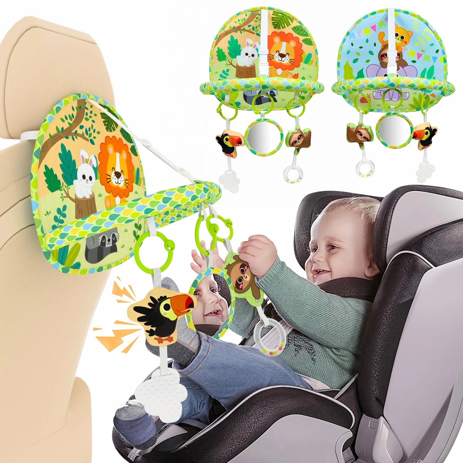 Baby Car Seat Toy for Travel Rear Facing Double Sided Baby Travel Activity Car Seat Entertainment Toy Easy Drive Gift for Newborn Baby Infant 0-12 Month