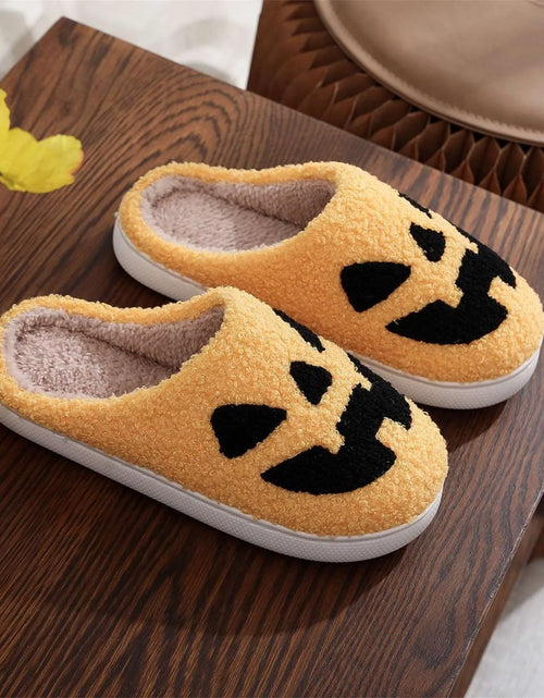 Load image into Gallery viewer, Halloween Christmas Velvet Lined Warm Slippers Holiday House Shoes Home Slipper for Women Fuzzy Outdoor Indoor Bedroom Slippers
