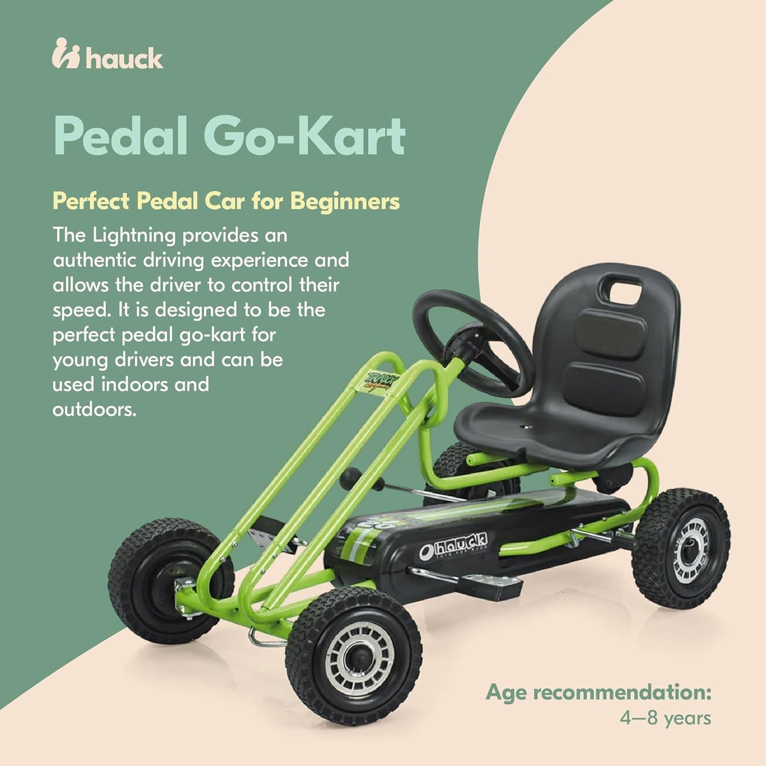 Lightning - Pedal Go Kart | Pedal Car | Ride on Toys for Boys & Girls with Ergonomic Adjustable Seat & Sharp Handling - Race Green