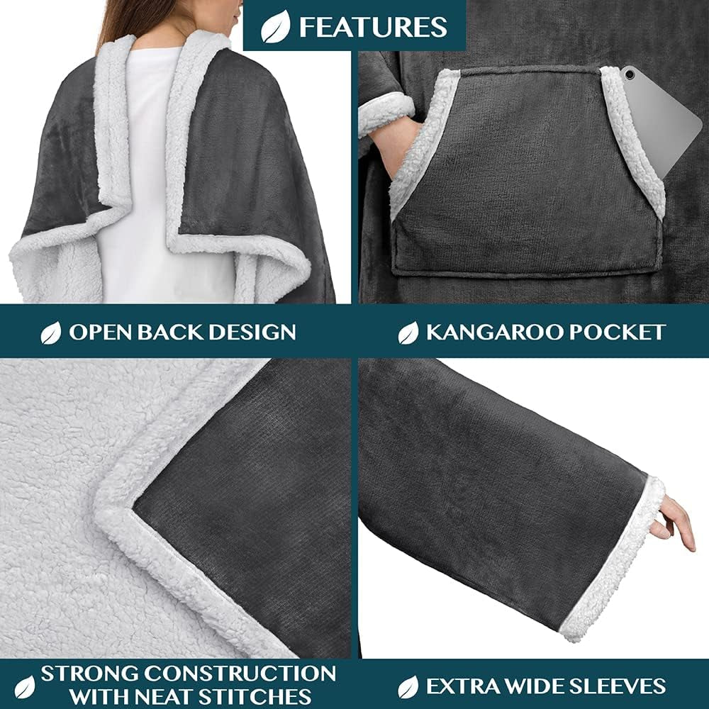 Premium Fleece Blanket with Sleeves | Warm, Cozy, Extra Soft, Functional, Lightweight