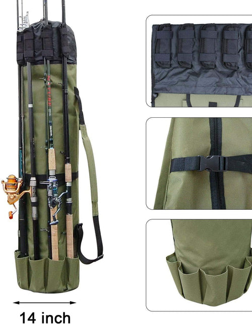 Load image into Gallery viewer, Fishing Pole Bag with Rod Holder Fishing Rod Bag Carrier Case 5 Poles Waterproof Travel Case Fishing Tackle Box Storage Bag Durable Fishing Gear Organizer Fishing Gift for Men
