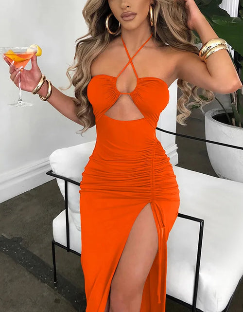 Load image into Gallery viewer, Sleeveless Sexy Dress Women Clothing Backless Hollow Out Slim Party Dresses Fashion Casual Summer Bodycon Elegant Split Dress
