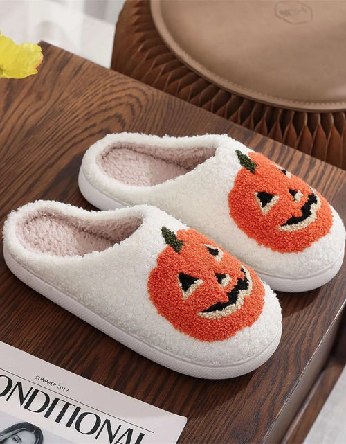 Load image into Gallery viewer, Halloween Christmas Velvet Lined Warm Slippers Holiday House Shoes Home Slipper for Women Fuzzy Outdoor Indoor Bedroom Slippers
