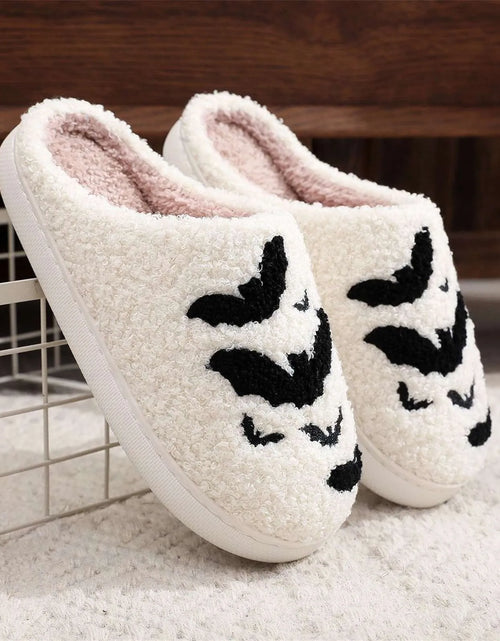 Load image into Gallery viewer, Halloween Christmas Velvet Lined Warm Slippers Holiday House Shoes Home Slipper for Women Fuzzy Outdoor Indoor Bedroom Slippers
