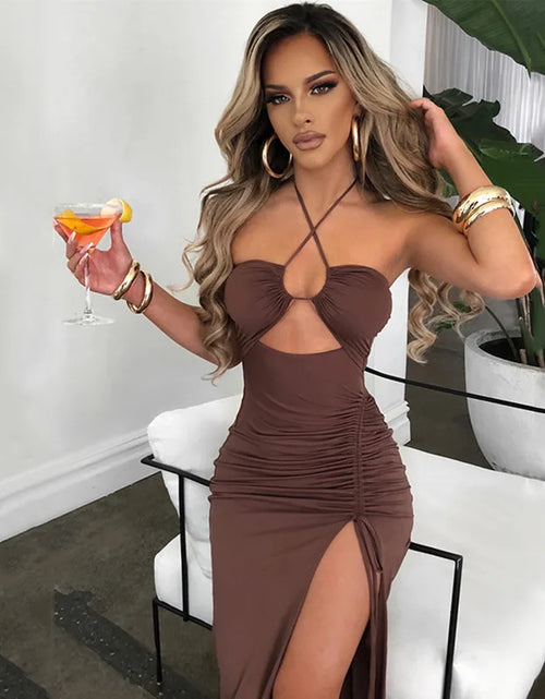 Load image into Gallery viewer, Sleeveless Sexy Dress Women Clothing Backless Hollow Out Slim Party Dresses Fashion Casual Summer Bodycon Elegant Split Dress
