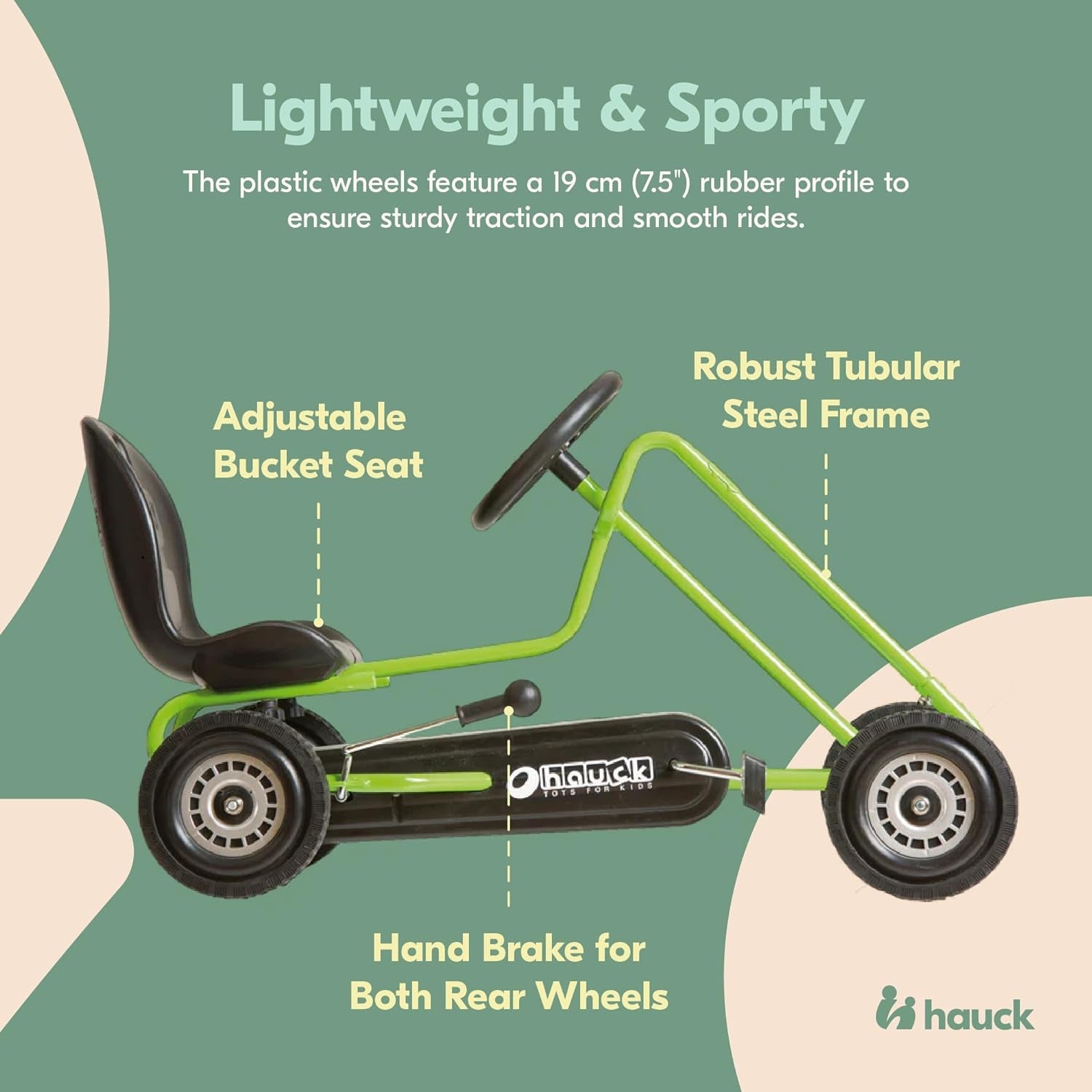 Lightning - Pedal Go Kart | Pedal Car | Ride on Toys for Boys & Girls with Ergonomic Adjustable Seat & Sharp Handling - Race Green