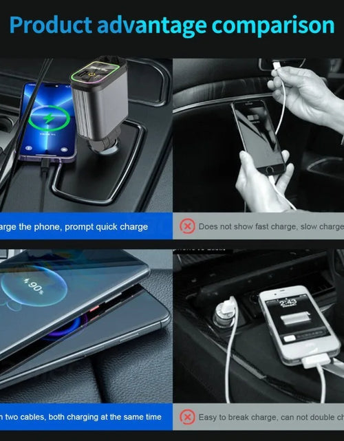 Load image into Gallery viewer, All New,Retractable Car Charger, 4 in 1 Fast Charging Car Charger 120W, with Ambient Light and 2 USB Ports Car Charger Adapter
