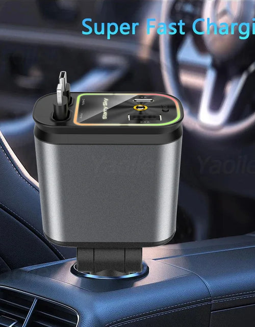 Load image into Gallery viewer, All New,Retractable Car Charger, 4 in 1 Fast Charging Car Charger 120W, with Ambient Light and 2 USB Ports Car Charger Adapter
