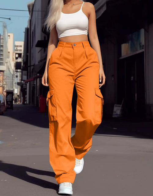 Load image into Gallery viewer, 2024 Trendy Women Wide Leg Cargo Pants Street Vibes Flap Pockets Drawstring Ruched High Waist Parachute Women Pants
