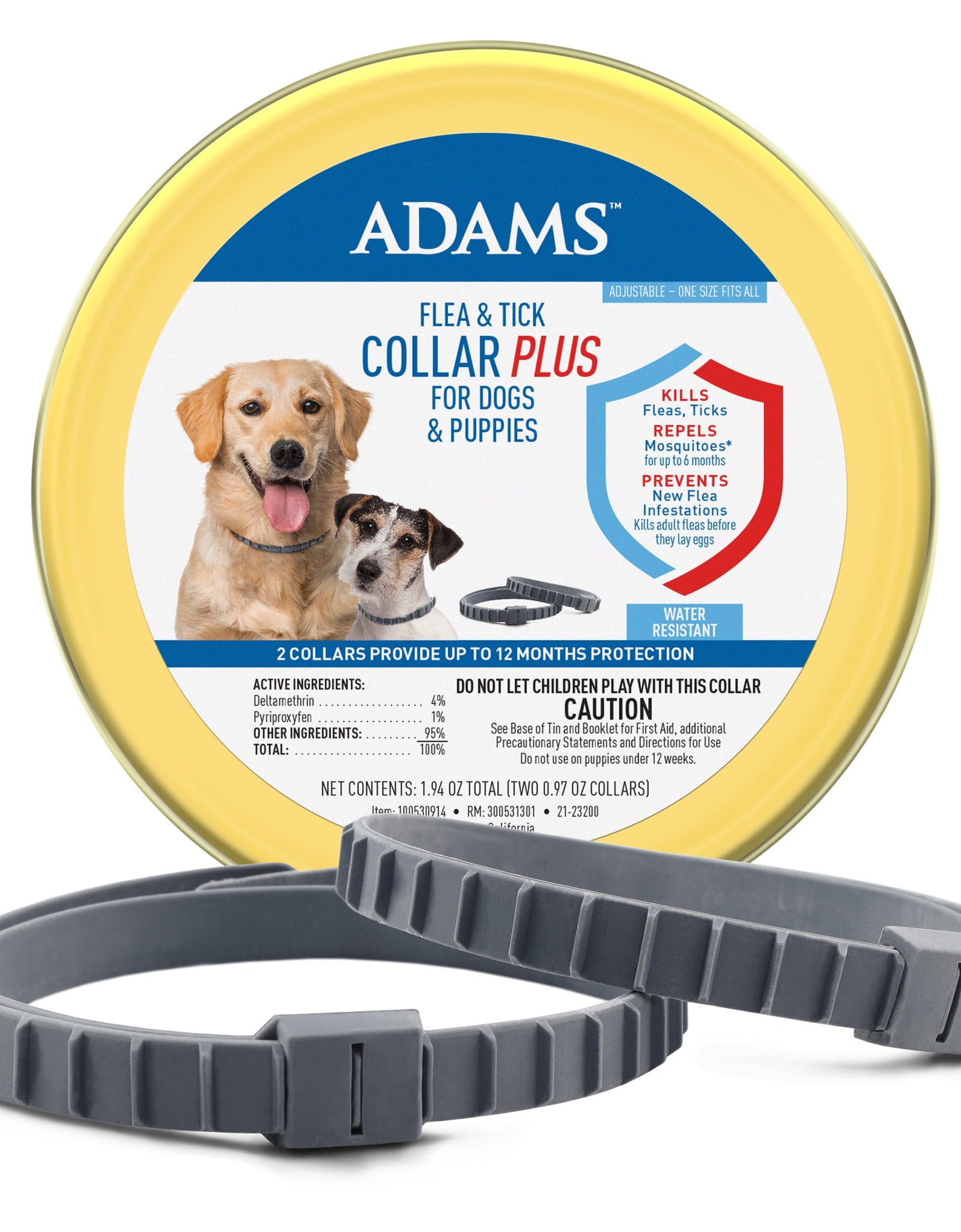 Flea & Tick Collar plus for Dogs & Puppies, 2 Collars, One Size