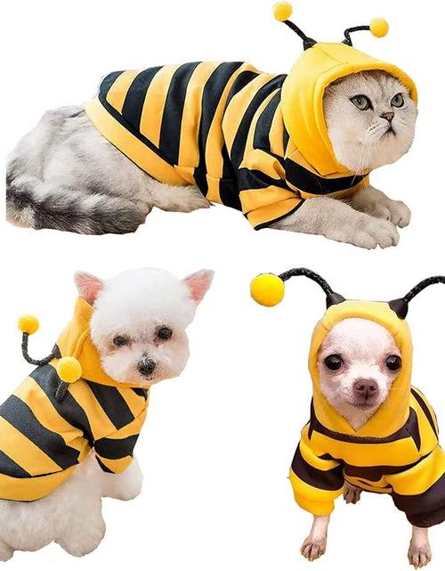 Load image into Gallery viewer, Pet Bee Halloween Costume Dog Hoodies Cat Holiday Cosplay Warm Clothes Puppy Cute Hooded Coat Christmas Outfits for Cat and Small Dogs (Yellow, X-Large)
