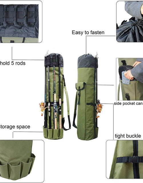 Load image into Gallery viewer, Fishing Pole Bag with Rod Holder Fishing Rod Bag Carrier Case 5 Poles Waterproof Travel Case Fishing Tackle Box Storage Bag Durable Fishing Gear Organizer Fishing Gift for Men
